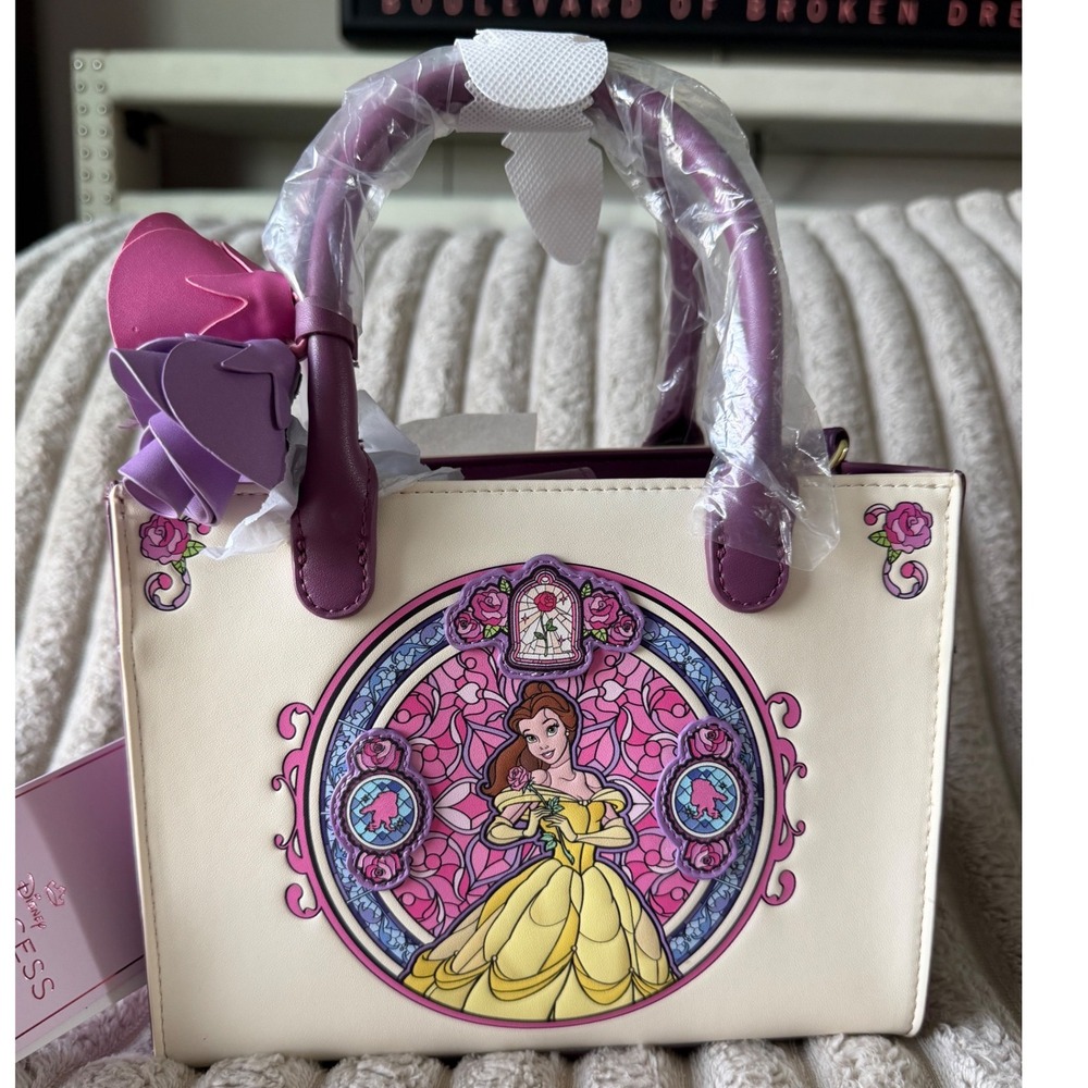 Loungefly Disney Belle Stained Glass 3D Flower Crossbody Bag Satchel New NWT